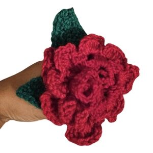 Handcrafted Red Crochet Flower Accessory Mother's Day Red Rose 100% Wool